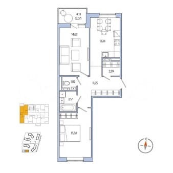 Продам двухкомнатную квартиру, 62.5 м², этаж 2 из 8. Фото 1