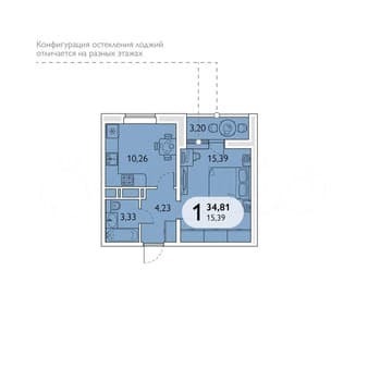 Продам однокомнатную квартиру, 34.8 м², этаж 8 из 16. Фото 2