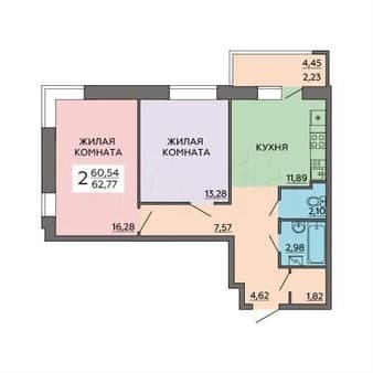 Продажа двухкомнатной квартиры, 63.3 м², этаж 2 из 19. Фото 2
