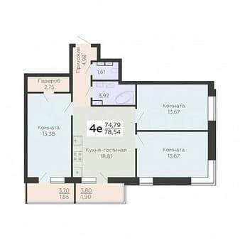 Продам четырехкомнатную квартиру, 78.5 м², этаж 13 из 19. Фото 5