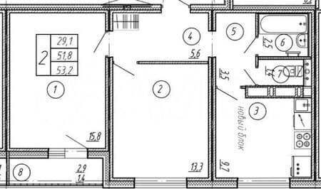 Продажа двухкомнатной квартиры, 53.2 м², этаж 12 из 17. Фото 3