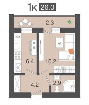 Продам однокомнатную квартиру, 26 м², этаж 4 из 4. Фото 6