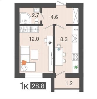 Продать однокомнатную квартиру, 28.8 м², этаж 2 из 4. Фото 6