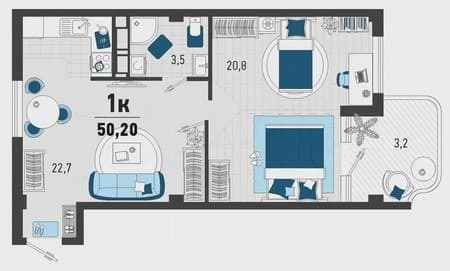 Продаю однокомнатную квартиру, 50.2 м², этаж 1 из 3. Фото 1