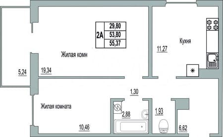 Объявление о продаже двухкомнатной квартиры, 55.4 м², этаж 6 из 9. Фото 1