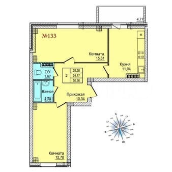 Купить двухкомнатную квартиру, 56.7 м², этаж 7 из 9. Фото 1