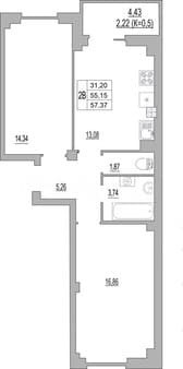 Продажа двухкомнатной квартиры, 57.4 м², этаж 3 из 10. Фото 1