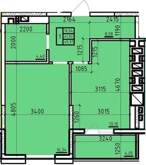 Купить однокомнатную квартиру, 46 м², этаж 5 из 14. Фото 1
