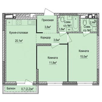 Продам двухкомнатную квартиру, 60.5 м², этаж 10 из 18. Фото 1
