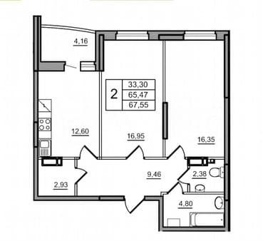Продать двухкомнатную квартиру, 67.8 м², этаж 9 из 19. Фото 4
