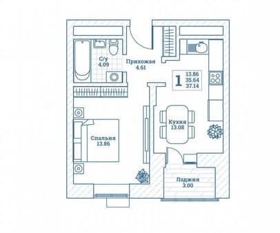 Продажа однокомнатной квартиры, 37.1 м², этаж 2 из 7. Фото 1