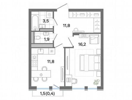 Продается однокомнатная квартира, 45.6 м², этаж 3 из 4. Фото 1