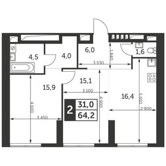 Продам двухкомнатную квартиру, 64.2 м², этаж 34 из 47. Фото 1