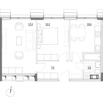Продаем двухкомнатные апартаменты, 51.3 м², этаж 7 из 7. Фото 1