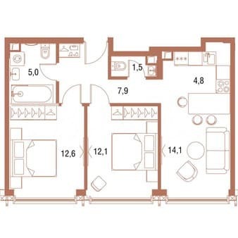 Объявление о продаже двухкомнатной квартиры, 58 м², этаж 39 из 54. Фото 1