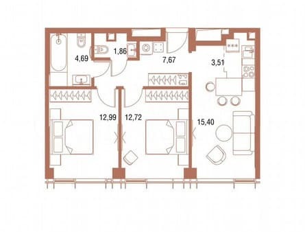 Продам двухкомнатную квартиру, 58.8 м², этаж 37 из 43. Фото 1