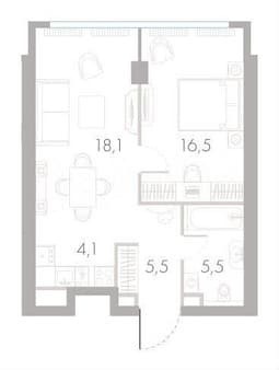 Объявление о продаже однокомнатных апартаментов, 49.7 м², этаж 14 из 46. Фото 1