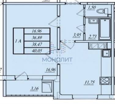 Продам однокомнатную квартиру, 40.1 м², этаж 16 из 16. Фото 2