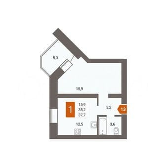 Купить однокомнатную квартиру, 37.7 м², этаж 3 из 16. Фото 1