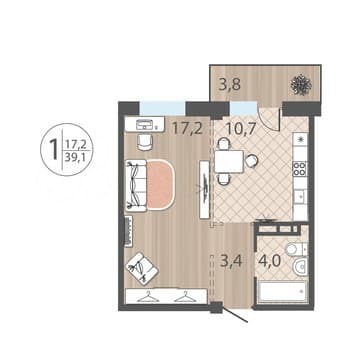 Продаю однокомнатную квартиру, 39.1 м², этаж 6 из 12. Фото 4