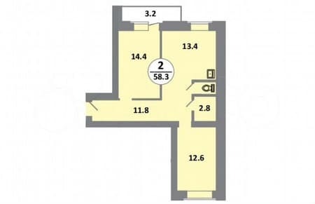 Объявление о продаже двухкомнатной квартиры, 58.3 м², этаж 6 из 14. Фото 2