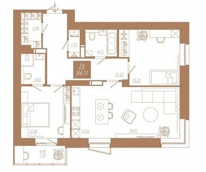 Продажа трехкомнатной квартиры, 84.1 м², этаж 4 из 25. Фото 2