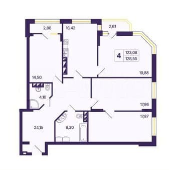 Продаю четырехкомнатную квартиру, 128.6 м², этаж 25 из 26. Фото 1