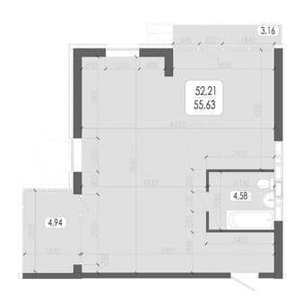 Купить однокомнатную квартиру, 55.6 м², этаж 19 из 23. Фото 1