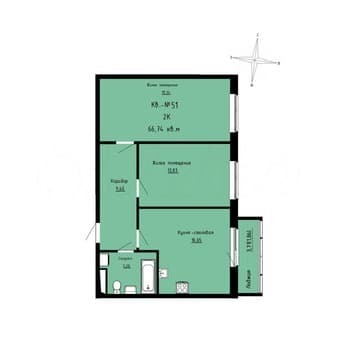 Продажа двухкомнатной квартиры, 66.7 м², этаж 5 из 8. Фото 1