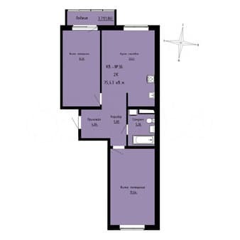 Продаем двухкомнатную квартиру, 75.4 м², этаж 2 из 8. Фото 1