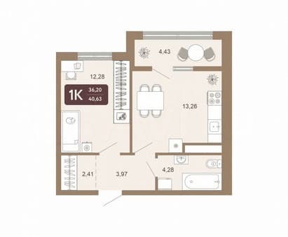 Купить однокомнатную квартиру, 40.6 м², этаж 11 из 16. Фото 1