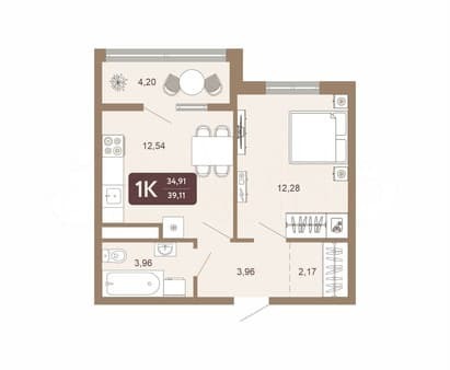 Купить однокомнатную квартиру, 39.1 м², этаж 3 из 16. Фото 1