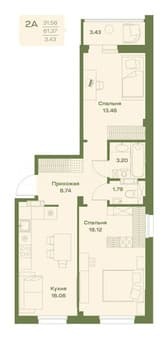 Продажа двухкомнатной квартиры, 64.8 м², этаж 6 из 7. Фото 1
