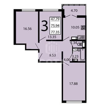 Продать трехкомнатную квартиру, 77.35 м², этаж 9 из 25. Фото 1