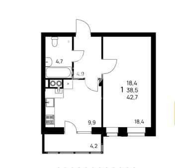 Продать однокомнатную квартиру, 42 м², этаж 5 из 5. Фото 2