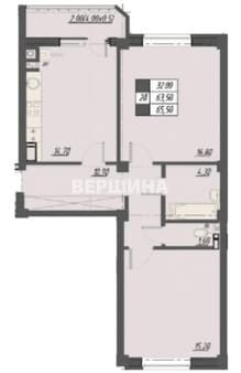 2-комн. квартира, 65.5 м²