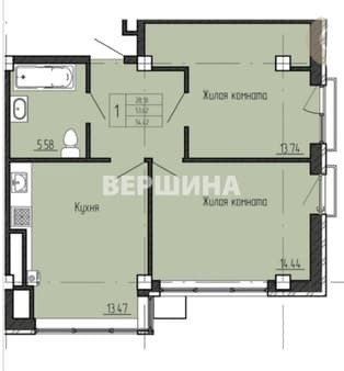 Продажа двухкомнатной квартиры, 54.42 м², этаж 4 из 9. Фото 1