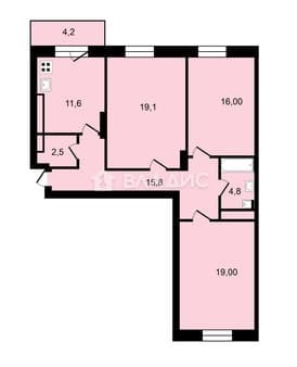 Продам трехкомнатную квартиру, 88.8 м², этаж 12 из 17. Фото 4