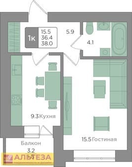 Объявление о продаже однокомнатной квартиры, 36.4 м², этаж 1 из 9. Фото 1
