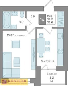 Продаю однокомнатную квартиру, 37 м², этаж 8 из 9. Фото 1