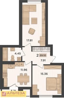 Объявление о продаже двухкомнатной квартиры, 59.1 м², этаж 1 из 6. Фото 5