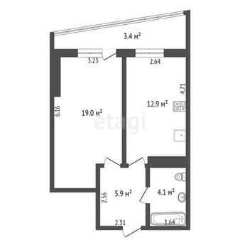 Продажа однокомнатной квартиры, 42.5 м², этаж 6 из 9. Фото 3
