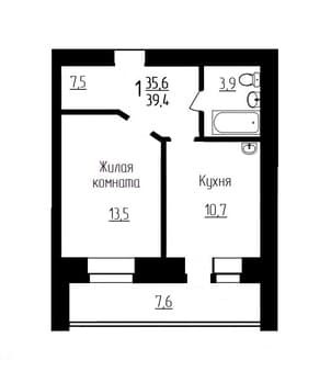 Продам однокомнатную квартиру, 39.4 м², этаж 4 из 10. Фото 1