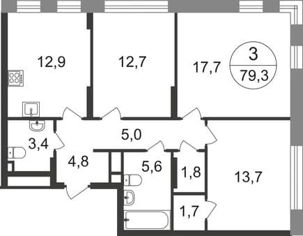 Продам трехкомнатную квартиру, 79 м², 5 мин. до метро пешком, этаж 1 из 17. Фото 1