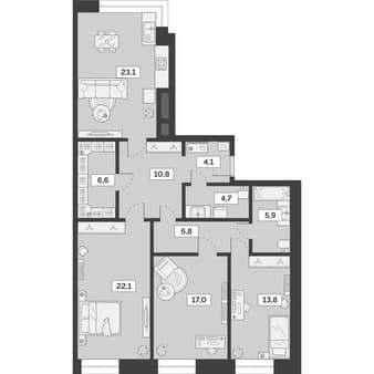 Купить трехкомнатную квартиру, 114.9 м², 5 мин. до метро пешком, этаж 8 из 27. Фото 1