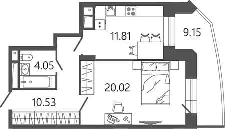 Продается однокомнатная квартира, 49.16 м², 20 мин. до метро на транспорте, этаж 8 из 17. Фото 1