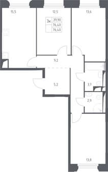 Продажа трехкомнатной квартиры, 76.4 м², 10 мин. до метро на транспорте, этаж 6 из 9. Фото 1