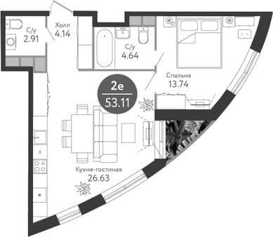 Продается однокомнатная квартира, 53.11 м², 15 мин. до метро на транспорте, этаж 9 из 14. Фото 1