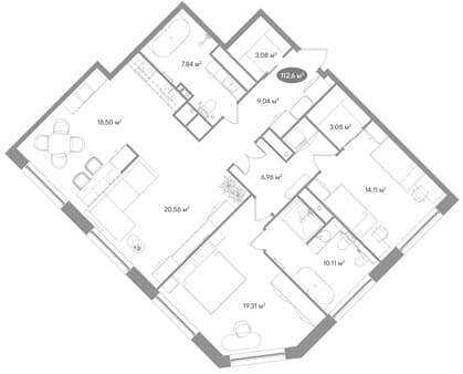 Продажа двухкомнатной квартиры, 112.56 м², 10 мин. до метро пешком, этаж 8 из 14. Фото 1