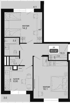 Купить двухкомнатную квартиру, 63.3 м², 20 мин. до метро на транспорте, этаж 2 из 4. Фото 1